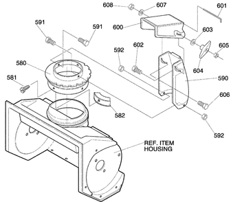 Discharge Chute Diagram and Parts List for 620301X61NC 2004 Briggs and Stratton Snow Blower